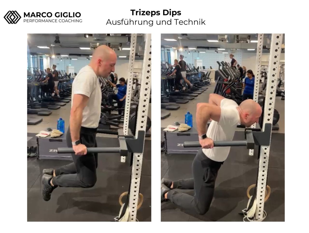 Trizeps Dips Übung und richtige Ausführung an Dips Stange