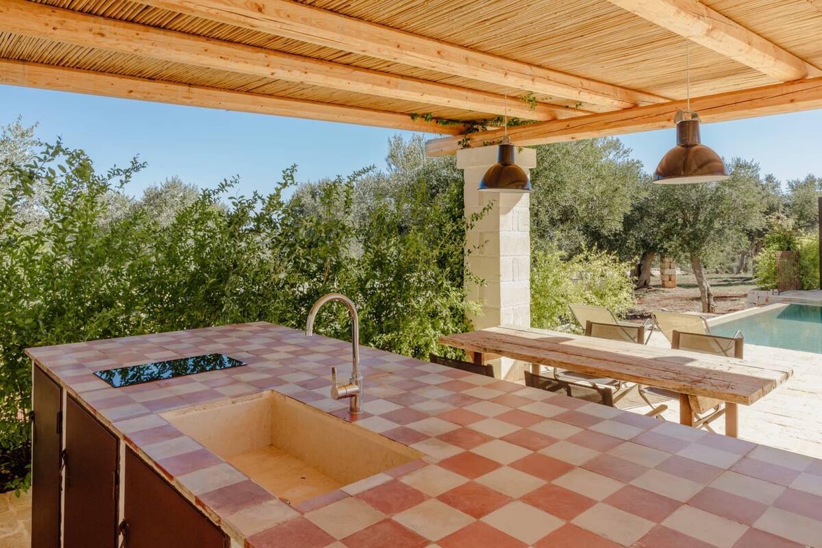 Outdoor kitchen and dining area