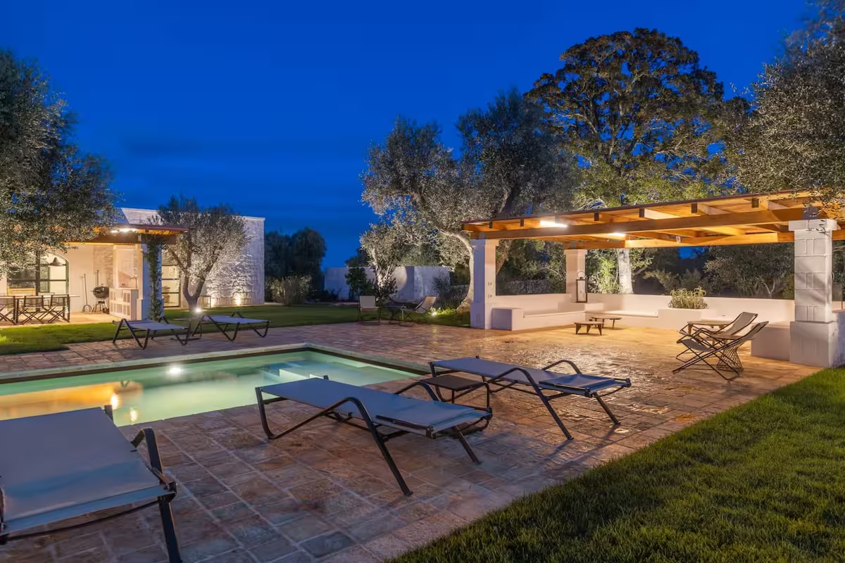 Villa Pool and Patio at Night