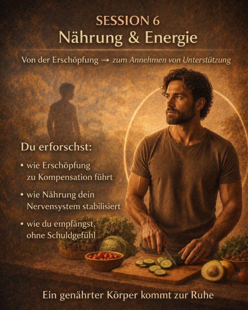 Session 6 Nährung und Energie: Mann schneidet frisches Gemüse – wie Nährung das Nervensystem stabilisiert und Erschöpfung ausgleicht
